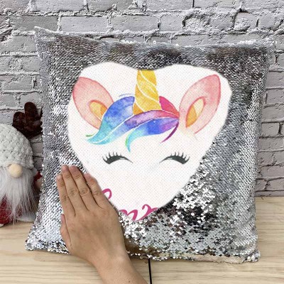 Personalized Sequin Name Sliver Pillow Unicorn Birthday Gift for Girls