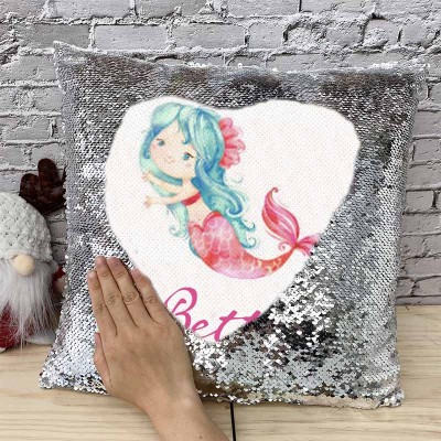 Personalized Sequin Name Sliver Pillow Mermaid Girl Birthday Gift