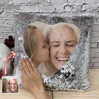 Personalized Silver Sequin Photo Pillow For Nana