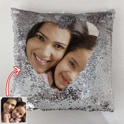 Personalized Silver Sequin Photo Pillow For Mother's Day