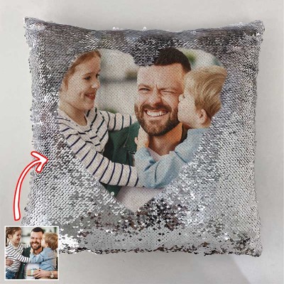 Personalized Silver Sequin Photo Pillow For Dad Father's Day