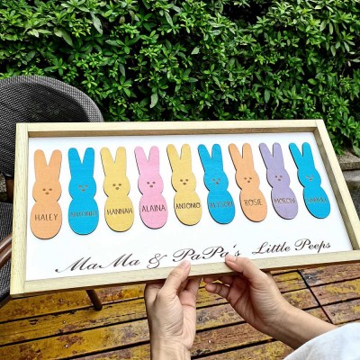 Easter Peeps Sign Personalized Engraved Name Wooden Bunny Home Decor Grandpa Grandma Gift