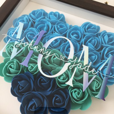 Personalized Mom Flower Shadow Box Red Oak Frame With Name For Mother's Day