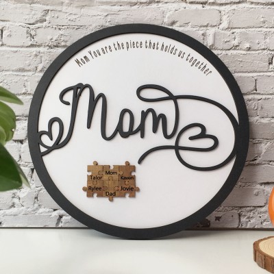 Personalised Mom Puzzle Sign With Kids Name Home Wall Decor You Are The Piece That Holds Us Together