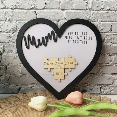 Custom Mum Puzzle Pieces Sign With Kids Name For Mom Grandma Home Wall Decor