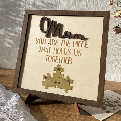 Custom Mam Puzzle Piece Sign With Kids Name For Mom Grandma Home Wall Decor