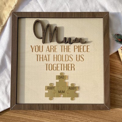Custom Mum Puzzle Piece Sign With Kids Name For Mom Grandma Home Wall Decor