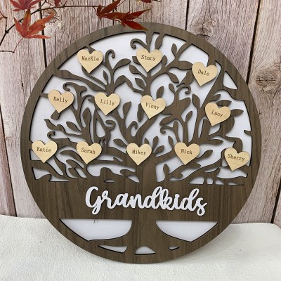 Personalised Family Tree Sign Custom Name Engraved Heart Home Decor Gift