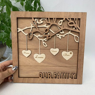 Custom Family Tree Wood Sign Name Engraved Home Wall Decor Gift