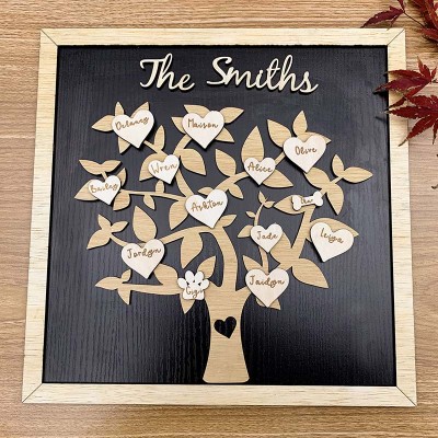 Custom Family Tree Wood Sign Name Engraved Home Wall Decor Christmas Gift