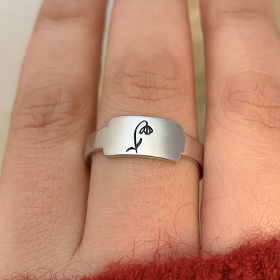 Personalised Family Birth Flower Month Ring Gift For Her