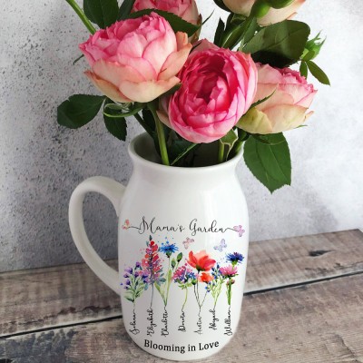 Custom Mama's Garden Vase With Kids Name and Birth Flower For Mother's Day