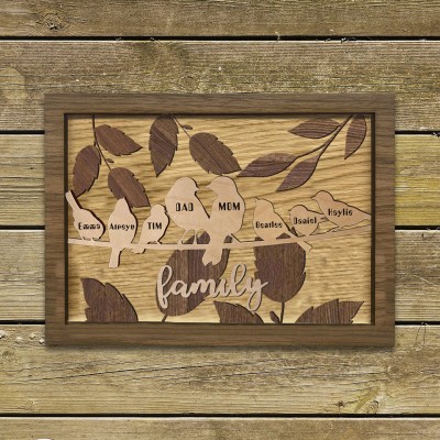 Personalized Family Bird Wood Sign Name Engravings Home Wall Decor Christmas Gift