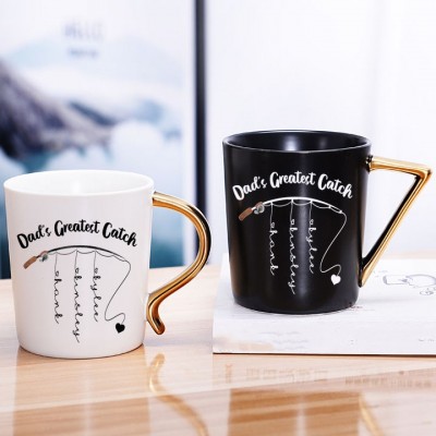 Personalized Coffee Mug Dad's Greatest Catch Fishing Gift With Kids Personalized Name