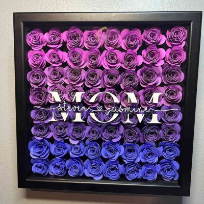 Personalised Mom Flower Shadow Box With Kids Name For Grandma Mother's Day Gift Ideas