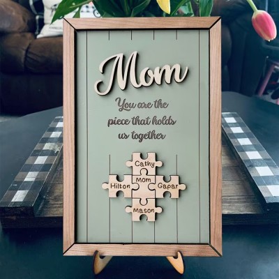 Personalized Mom Puzzle Piece Sign With Kids Name Home Wall Decor For Mother's Day Gift Ideas