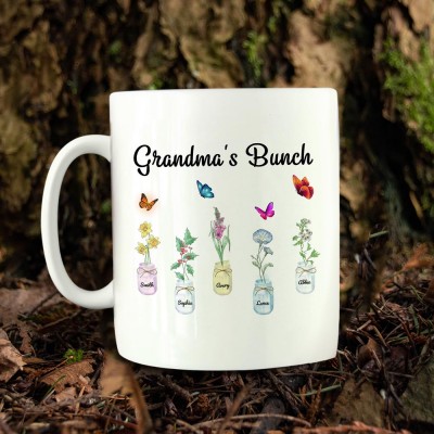 Grandma's Bunch Personalized Birth Month Flower Mug With Names Gift Ideas For Mother's Day