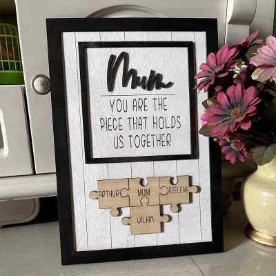 Personalised Mom Puzzle Pieces Sign For Mum Grandma Home Wall Decor For Mother's Day Birthday