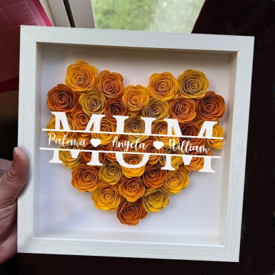 Personalised Mum Flower Shadow Box With Kids Name For Mother's Day Gift Ideas
