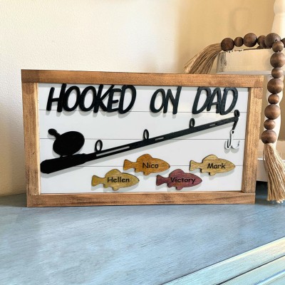 Hooked on Daddy Personalized Fishing With Kids Name Gift For Father's Day