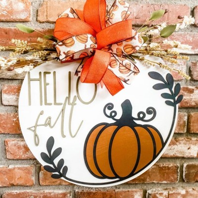 Wooden Hello Fall Door Hanger Farmhouse Decor Entry Way Wall Welcome Sign