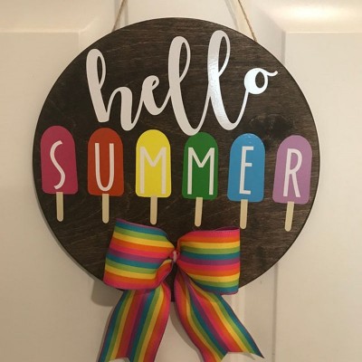 Wooden Hello Summer Door Hanger Farmhouse Decor Entry Way Wall Welcome Sign