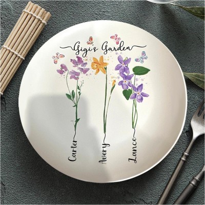 Custom Birth Month Flowers Platter Grandma's Garden Plate With With Grandkids Names Unique Mothers Day Gift