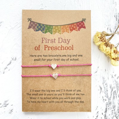 Back to School Bracelet First Day of Preschool Heart Wish Gift for Kid Set of 2