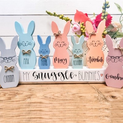 Easter Peeps Sign Personalized Engraved Name Wooden Bunny Home Decor Grandpa Grandma Gift