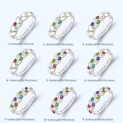 S925 Silver Personalized Birthstone Family Ring Gift With 1-9 Names