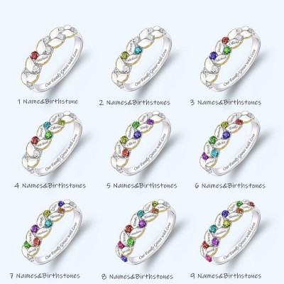 S925 Silver Personalized Birthstone Family Ring Gift With 1-9 Names