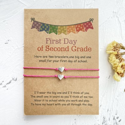 Back to School Bracelet First Day of Second Grade Heart Wish Gift for Kid Set of 2