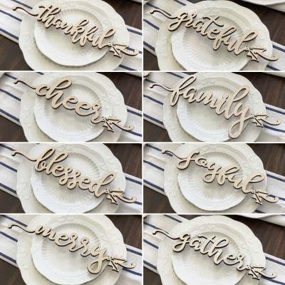 Set of 6 Thanksgiving Place Cards For Dining Table Decor Personalized Words Sign