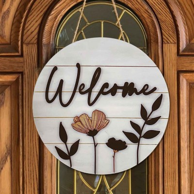 Wooden Hello Summer Door Hanger Farmhouse Decor Entry Way Wall Welcome Sign