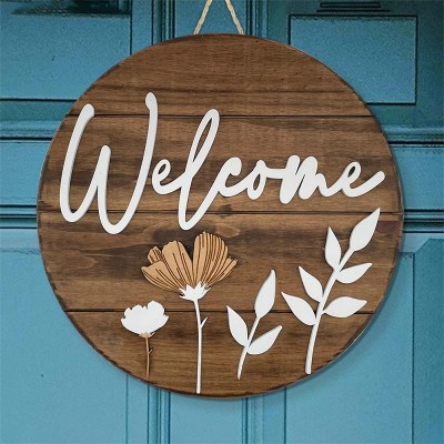 Wooden Hello Summer Door Hanger Farmhouse Decor Entry Way Wall Welcome Sign